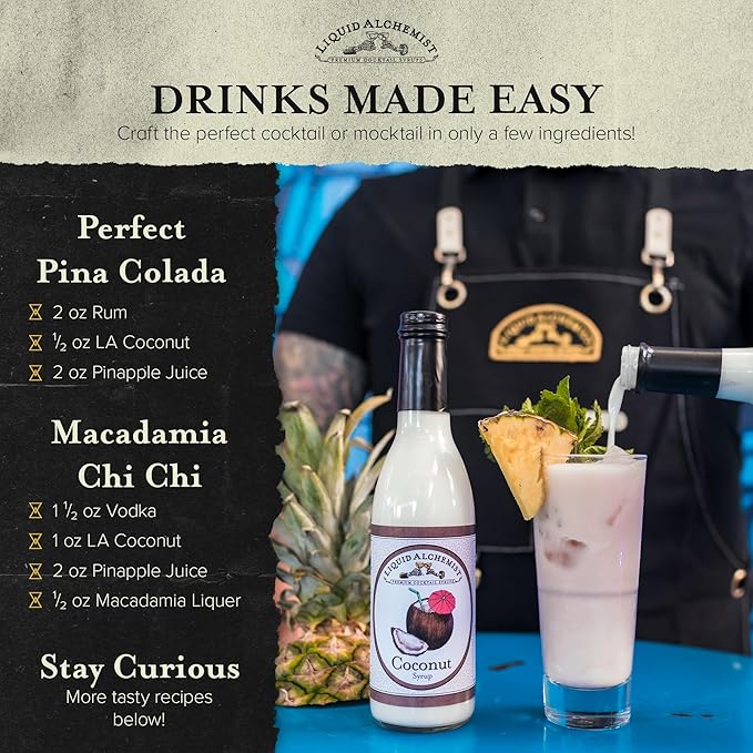 Liquid Alchemist Coconut Syrup for Drinks - Real Ingredients Make our Cream of Coconut Syrup a Perfect Pina Colada Drink Mix - Non-GMO & Vegan (25 oz)