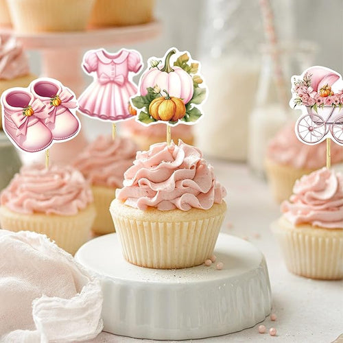 36Pcs Little Pumpkin Cupcake Toppers Pink Pumpkin Cupcake Picks Little Pumpkin Baby Shower Cake Decorations Thanksgiving Party Cake Decorations Kids Birthday Party Supplies
