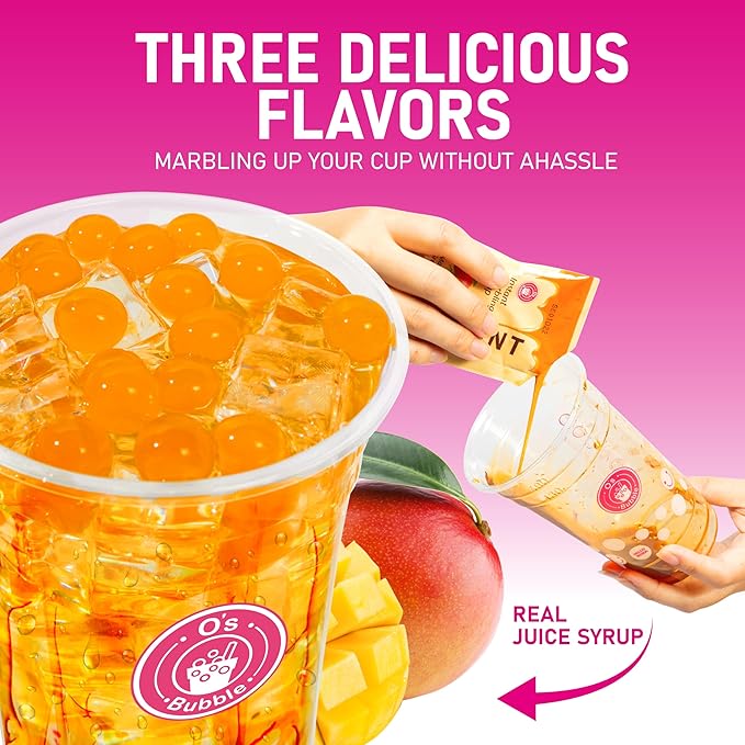 O's Bubble Boba Tea Kit - 6 Servings Bubble Tea Kit - Popping Boba Party Kit - 3 flavors Popping Boba Kit - 6 Packs of Syrups and 6 packs of Popping Boba - All in One Boba Kit for Popping Boba Tea Lovers