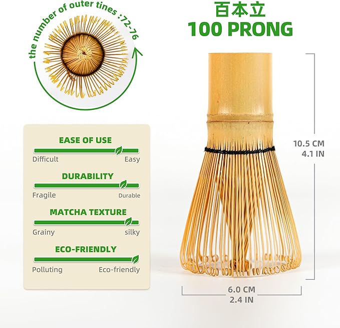 TEANAGOO Matcha Whisk Set,Matcha Whisk(100 prongs) with Green Holder,6-PCS Traditional Starter Set,Scoop(Chashaku),Tea Spoon,Bamboo Chasen for Making Latte,Ceremony Accessory,Gife for Friend/Family