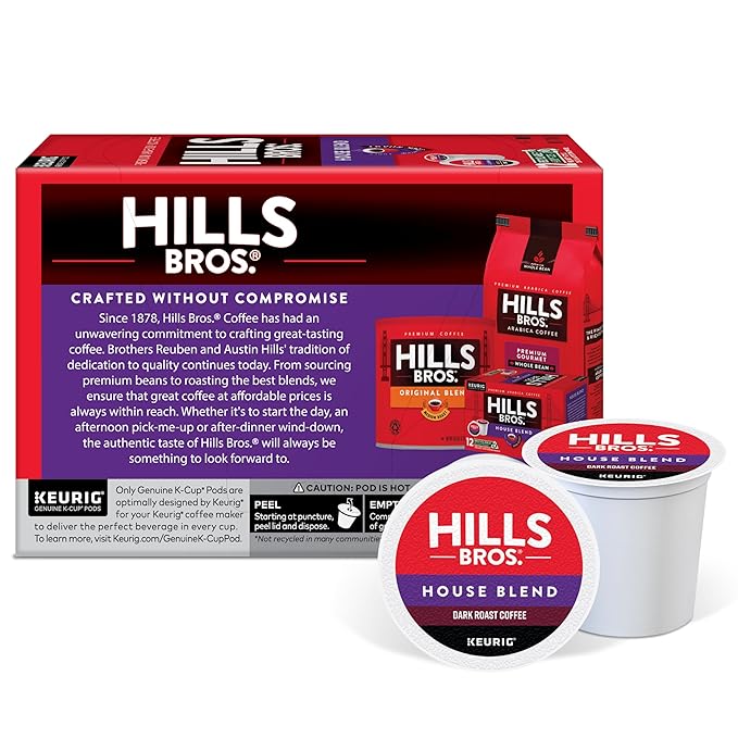 Hills Bros. House Blend Keurig K-Cup Pods for Keurig Brewers – Dark Roast Premium Arabica Blend, Kosher – 1 Pack of 12 Single Serve Pods