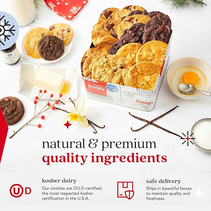 David’s Cookies Winter Wonderland Assorted Christmas Cookies Tin - Delicious Chocolate Chunk & Oatmeal Raisin Cookies - Fresh-baked and Homemade Cookies - Gourmet Holiday Food Gift Basket for Everyone