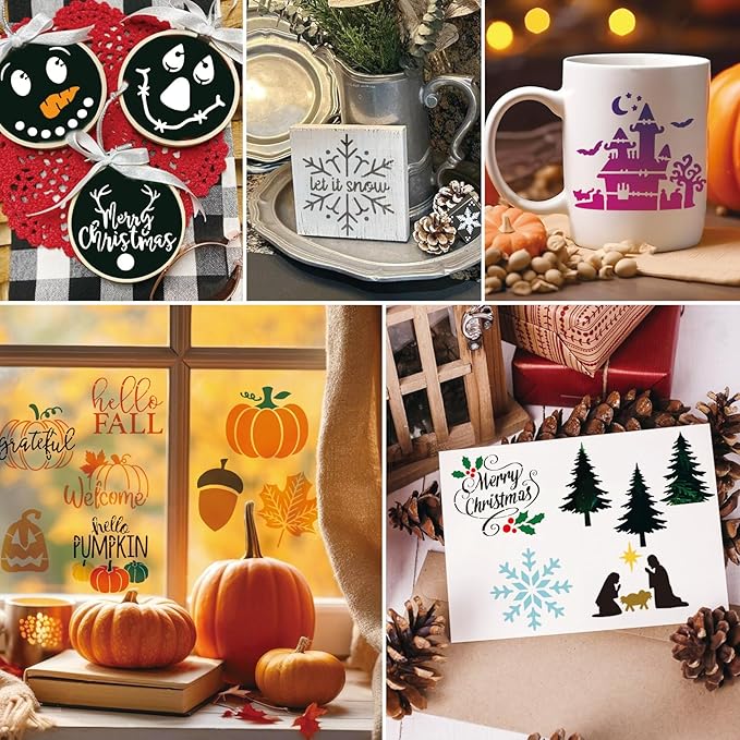 45Pieces Christmas Halloween Fall Thanksgiving Cookie Stencils Reusable Holiday DIY Baking Cake Templates Stencil for Food Dessert Craft (45 Holiday)