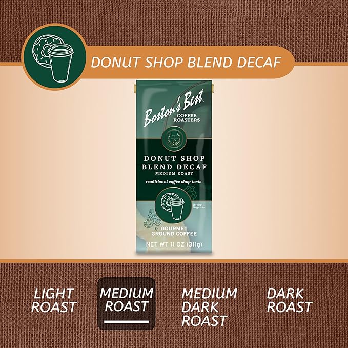 Boston’s Best Coffee - Hearty Medium-Roast Donut Shop Decaf Gourmet Premium Ground Coffee, 11 oz. / 311 g Bag