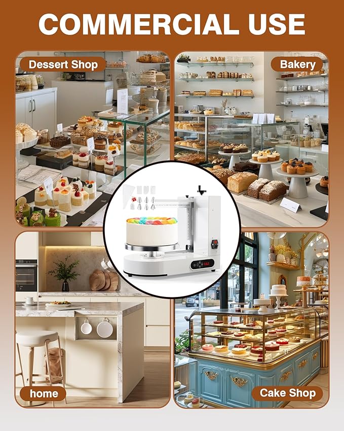 PYY Cake Decorating Machine - Automatic Cake Cream Spreading Machine for 4" to 14" Cake Icing Machine 60-320 RPM with Graduated Scrapers Electric Cake Turntable for Cake Frosting Machine White