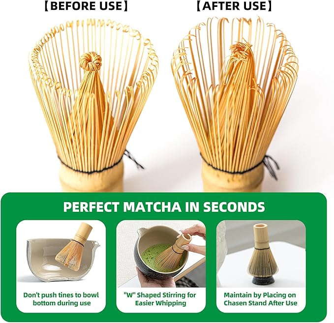 TEANAGOO Matcha Whisk Set,6-PCS Traditional Starter Set,100 Prongs Whisk with Purple Cherry Blossom Holder,Scoop(Chashaku),Bamboo Chasen,Tea Spoon,Ceremony Accessory