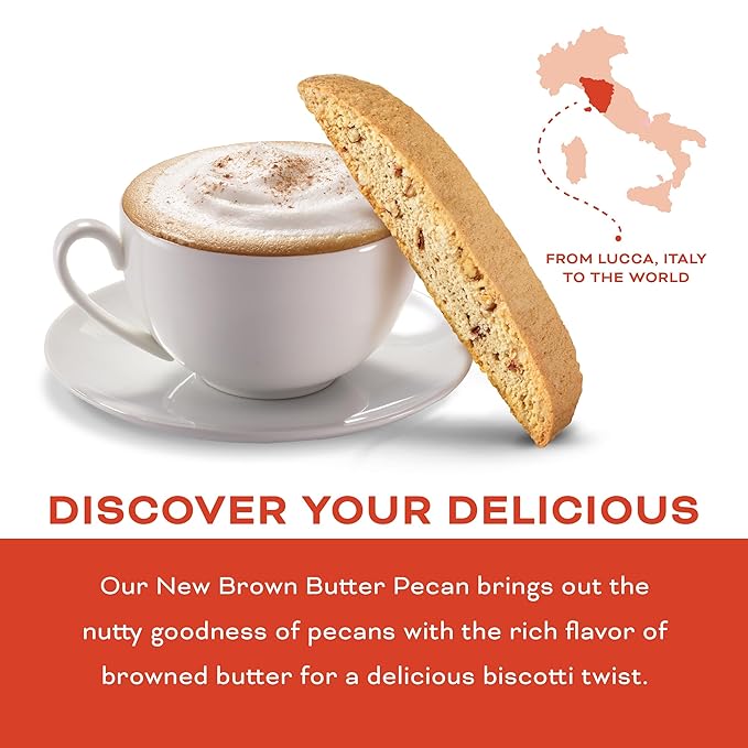Nonni's Brown Butter Pecan Biscotti, Nutty Pecan Cookie with Rich Browned Butter Flavor, 8 Individually Wrapped Bakery Snacks, 5.52 oz