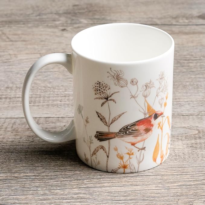 Maison d' Hermine Coffee Mug with Handles Fine Bone China Mugs Pack of One Tea Cups for Hot Beverages Cappuccino Latte Home Office Perfect for Gift (Meadow Florals - Beige Meadow Mornings, 15 Ounce)