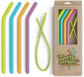 Wide Premium Reusable Silicone Drinking Straws + Patented Straw Squeegee - 9” Long With Curved Bend for 20 30 32 oz Tumblers Non Rubber, Flexible, Safe for Kids/Toddlers, Smoothie