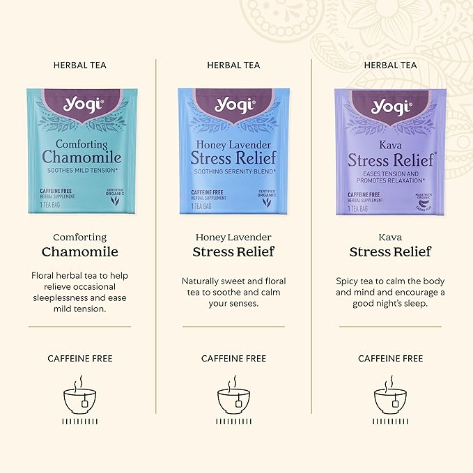 Yogi Relaxation Sampler Box (32 Tea Bags) - 8 Favorite Herbal Teas for Stress Relief & Sleep - Organic & Caffeine Free