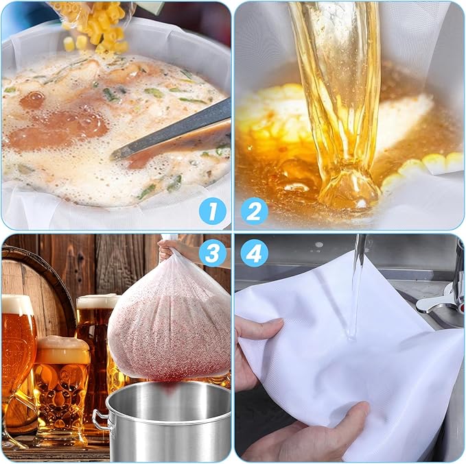 10 Pack 26"x22" Brew Bag, Extra Large Straining Bag, Reusable Fine Mesh Bag, White Drawstring Filter Bag for Beer, Nut Milk, Cold Brew, Wine, Coffee, Tea, Grain