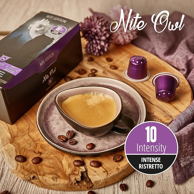Nite Owl 120ct Nespresso Original Machine Compatible Pods I Intensity 10 I Aluminum Coffee Capsules I Ristretto Italiano I Arabica Espresso Dark Roast I Fully Nespresso Compatible