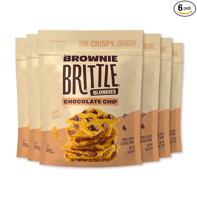 Brownie Brittle – Chocolate Chip Blondie Thin and Crispy Sweet Snacks (Pack of 6, 5 oz), Rich Gourmet Brownie Bites Dessert