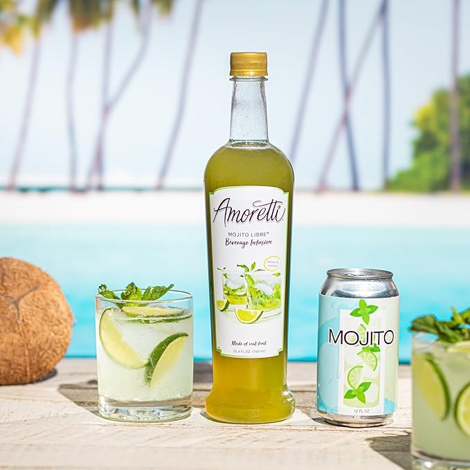 Amoretti - Mojito Libre Beverage Infusion, 94 Servings Per Bottle (750 ml) - Drink Mix & Water Enhancer with Pump for Flavoring Cocktails, Waters, Teas, and other Beverages, Preservative Free