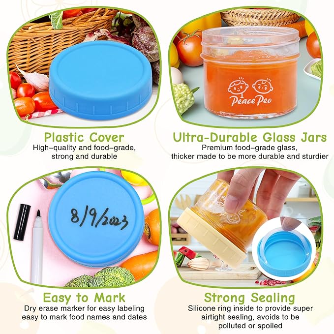 40 Pcs Glass Food Containers 4 OZ, Leak-Proof Reusable Storage Jars with Lids, Dishwasher Safe for Infant & Baby Food