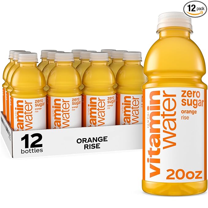 vitaminwater Zero Sugar Rise Orange Nutrient Enhanced Flavored Water Beverage, 20 fl oz Bottles, 12 Pack