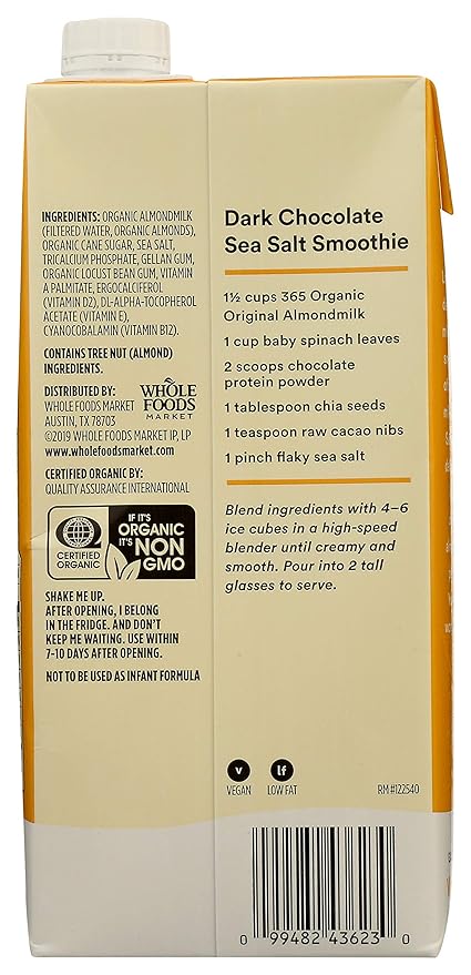 365 by Whole Foods Market, Organic Original Almond Milk, 32 Fl Oz (Pack of 4)