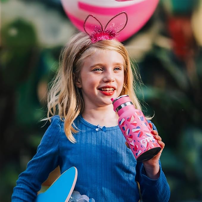 RTIC Little Journey Bottle with Straw, Insulated, Stainless Steel, Metal, Double Wall Vacuum-Insulation, Ceramic-Lined, Leak-Proof Lid, BPA-Free Water Flask for Sports, Travel, White