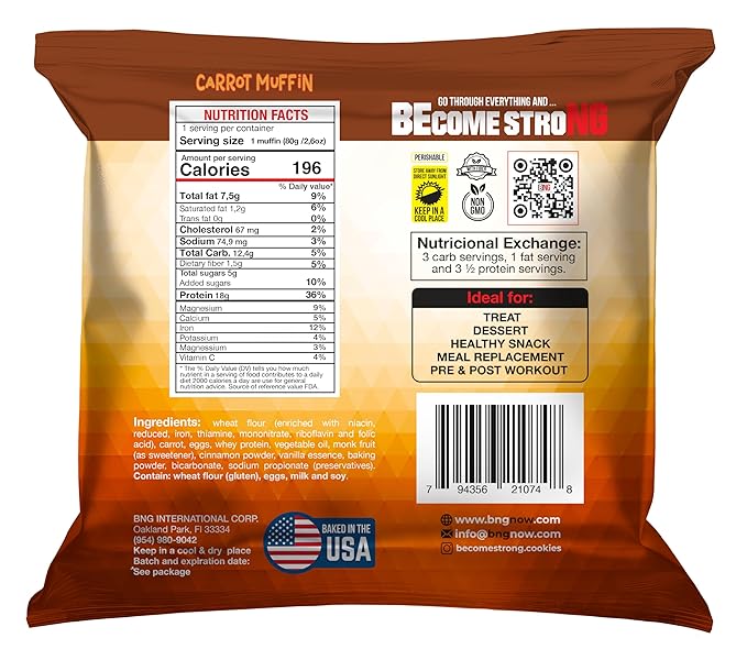 Become Strong High Protein Cake, 18g Protein, 2g Sugar, BNG Cookies (10 ct.) (Carrot Cake)