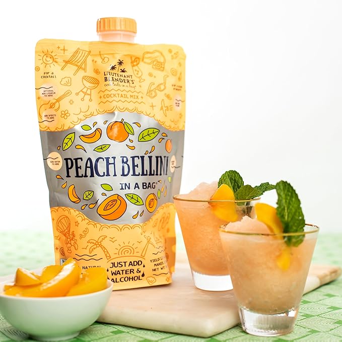 Lt. Blender's Peach Bellini in a Bag - Wine Slushie Mixes - Each Bag Makes 1/2 Gallon of Frozen Peach Bellini Mix – Non-GMO Wine Freezer mix - Make with Wine, Liquor or as a Mocktail - (Pack of 5)