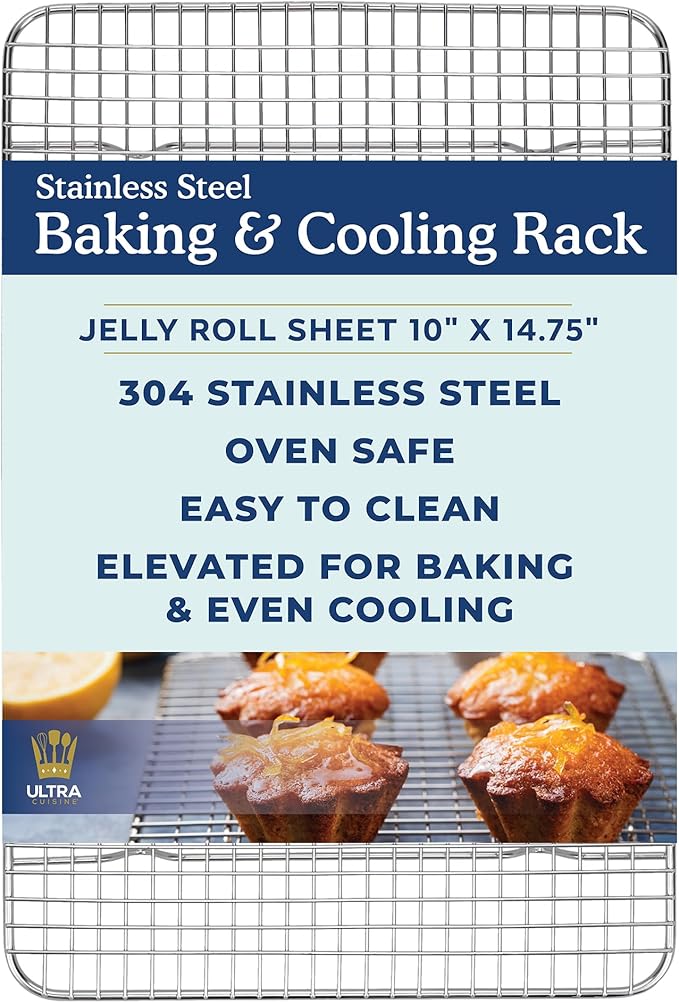 Ultra Cuisine Heavy Duty 100% Stainless Steel Cooling Rack for Cooking and Baking - Baking Rack & Wire Cooling Rack - Fits Quarter and Jelly Roll Sheet Pans - 8.5''x 12'' & 10''x 14.75''