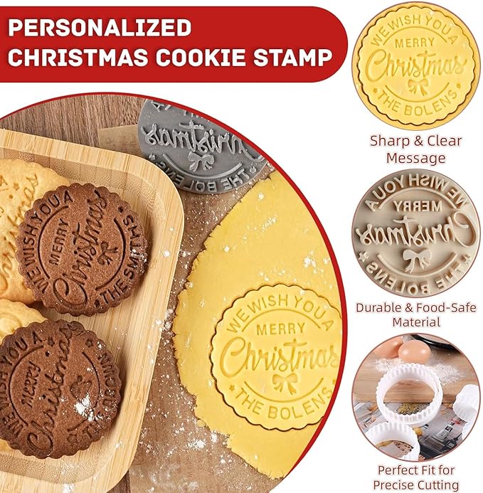 Personalized Family Cookie Stamps Customizable Last Name 3D Christmas Cookie Stamps For Fondant Frosting Decorating Cakes Molasses Cupcakes Great Baking Gift for Beginning Bakers