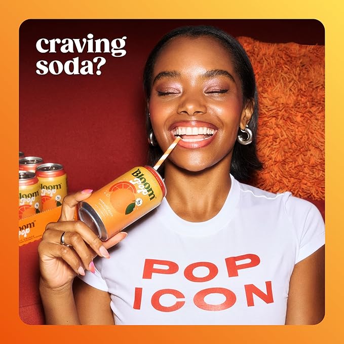 Bloom Pop Prebiotic Soda 12 Pack, Classic Orange Flavor, 12oz Cans | Prebiotic Soda for Gut Health, Low Calorie Soda, No Caffeine, Healthy Soft Drink Alternative