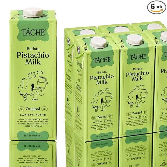 Táche Pistachio Milk, Original Vegan Barista Pistachio Creamer with No Added Oil, Frothy, Perfect Pistachio Cream for Coffee and Lattes, Plant-Based Dairy Alternative, (32oz, 6-Pack)
