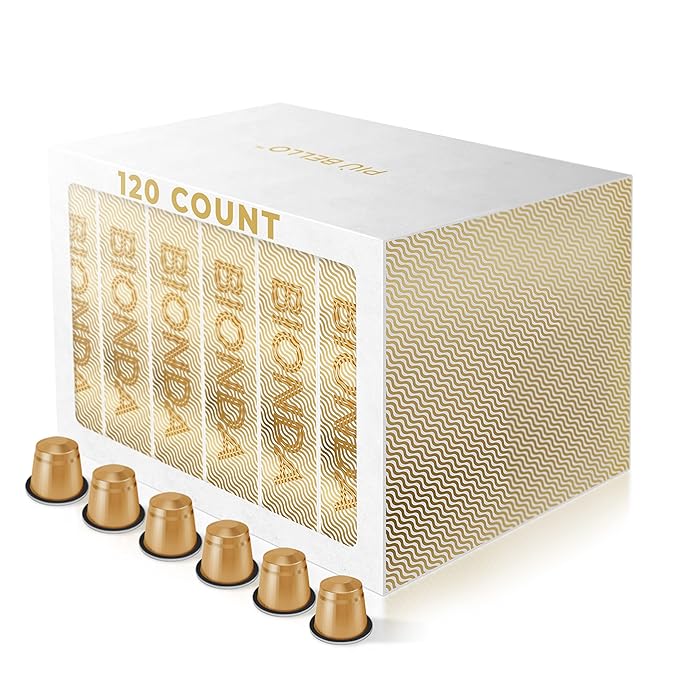 Piu Bello Coffee Pods - Nespresso Machine (Original) Compatible Capsules Pack - Rich & Balanced Taste - Strong Italian Espresso Flavored - Kosher Certified (120 Count Single Flavor) (Espresso Bionda)