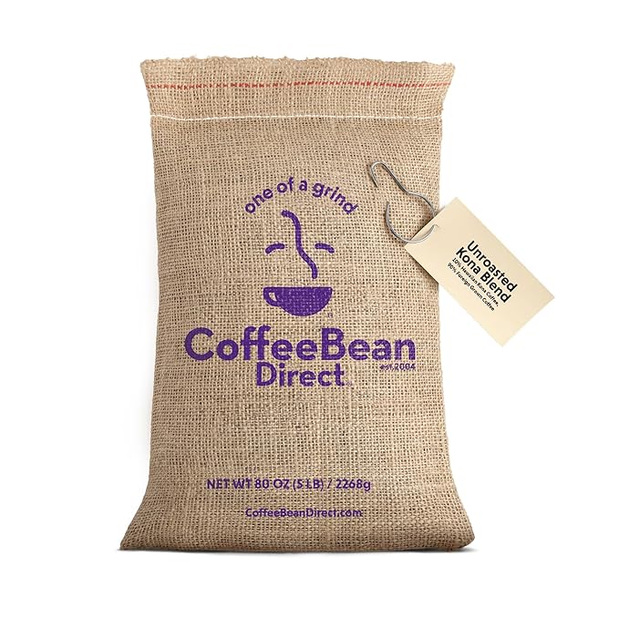 Coffee Bean Direct Unroasted Kona Blend, 5 Pound (Pack of 1)