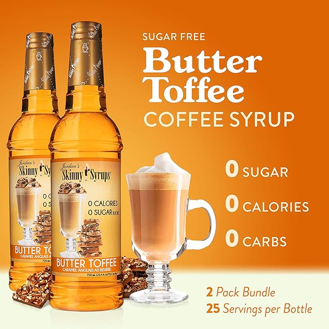 Jordan's Skinny Syrups Butter Toffee, Sugar Free Flavoring Syrup, 25.4 Fl Oz (Pack of 2)
