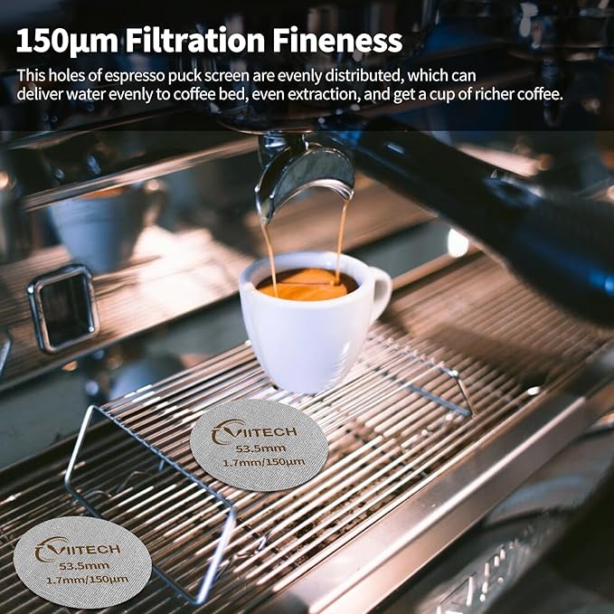 2 PCS Espresso Puck Screen, Espresso Filter Screen for 53.5mm Portafilter, Reusable 1.7mm Thickness 150μm, 316 Stainless Steel Coffee Filter Replacement, Coffee Puck Filter for Espresso Machine