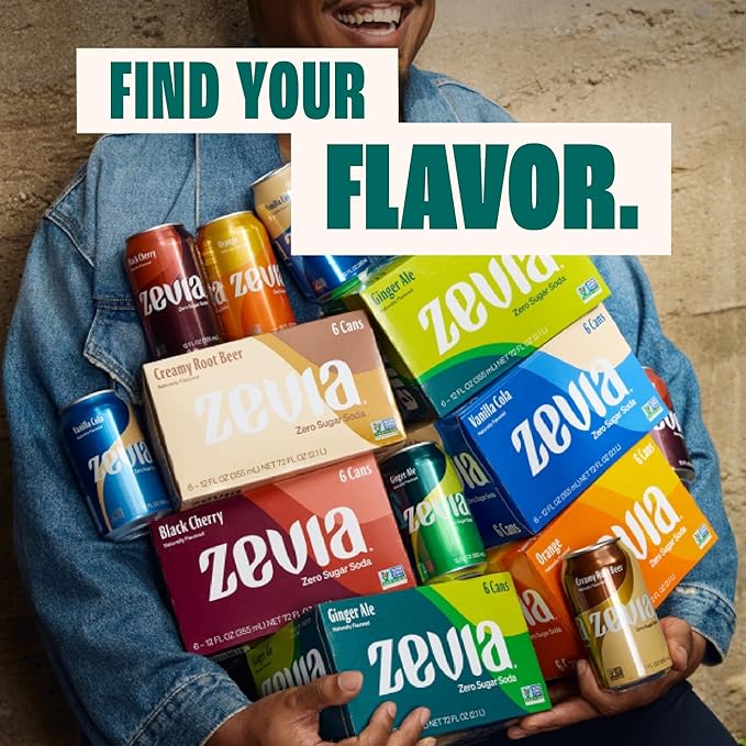 Zevia Zero Sugar Soda, Nostalgic Variety Pack, 12 oz Cans (24-Pack) – Naturally Sweetened, Non-GMO Project Verified, Gluten-Free, Vegan