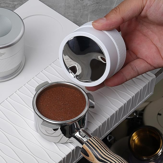 IKAPE 53MM Coffee Distributor, Gravity Adaptive Espresso Distributor Fits All 54MM Espresso Portafilter, Compatible with 54MM Breville Bottomless Portafilter (White)