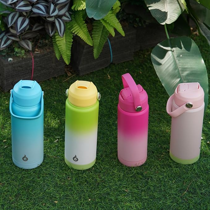 BJPKPK Insulated Water Bottle with Straw Lid, 18oz Thermos Water Bottles with Soft Nozzle, Flex Handle & Non-slip Boot, BPA Free Leak Proof Stainless Steel Metal Thermos, Tumblers, Cups,Cherry