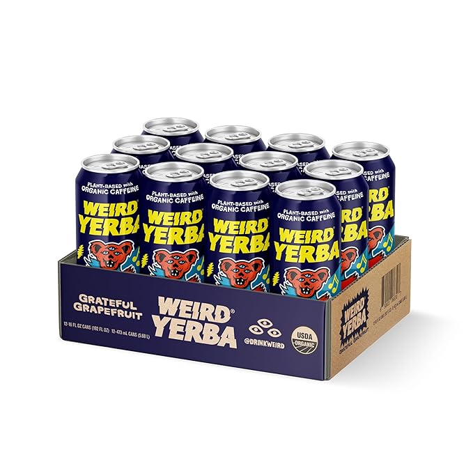 Drink Weird Organic Grateful Grapefruit Yerba Mate – 16oz Cans, 160mg Organic Caffeine, Pack of 12 – Grateful Dead Collab, Healthy Energy Drink Alternative
