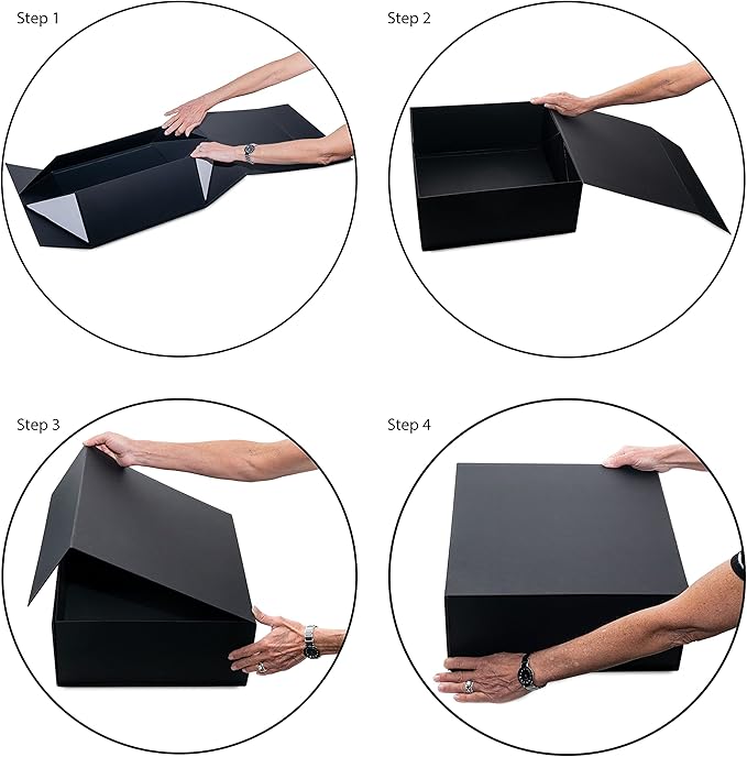 Prime Line Packaging Christmas Gift Boxes with Lids, Holiday Gift Boxes for Presents, Extra Large Black Magnetic Gift Box for Gift Wrapping, Weddings, Storage, Bulk, 14x14x6, 15 Pack