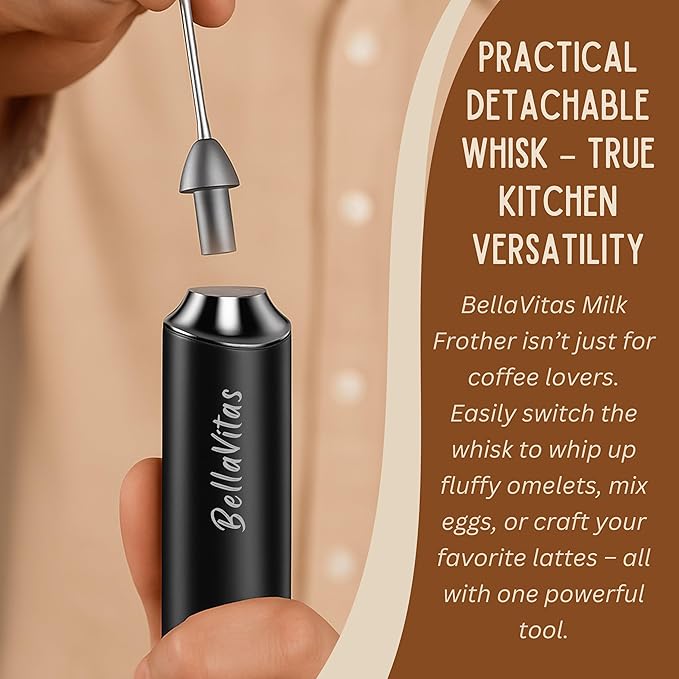 Rechargeable Handheld Milk Frother, Coffee Frother Wand with Stand and 2 Stainless Steel Whisks, Portable Mixer and Foamer, 3 Speed Whisk for Latte, Cappuccino, Matcha, Cocoa, Eggs, Black-1