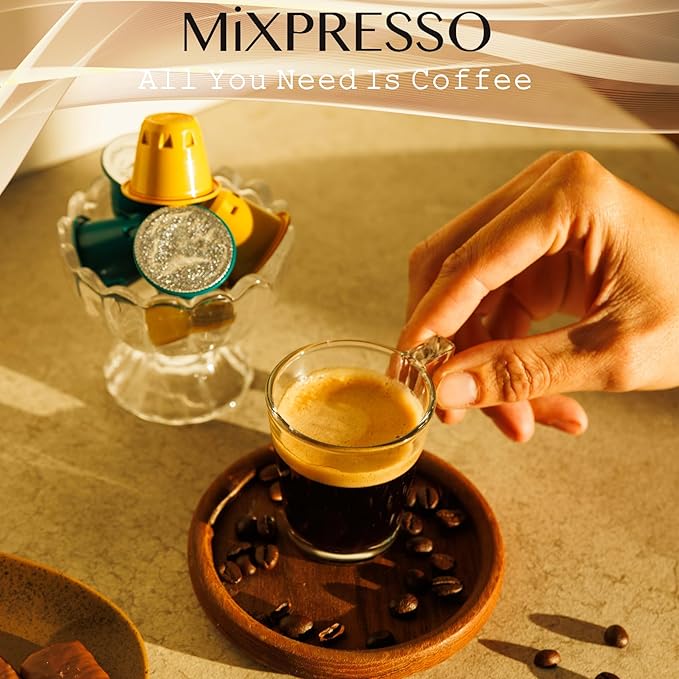 Mixpresso Lungo Coffee Espresso Capsules Compatible With Nespresso Original Brewers, Single Cup Coffee Pods 100% from Italy, Dark Roast 80% Arabica Espresso, 50 Count Coffee Capsule Intensity 10/12