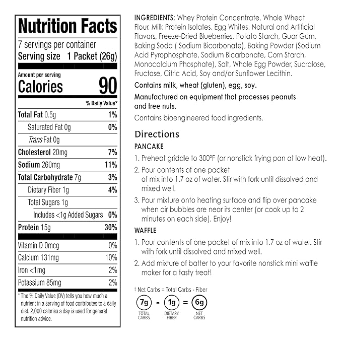 BariWise Protein Pancake & Waffle Mix, Blueberry, Low Sugar & Low Carb (7ct)