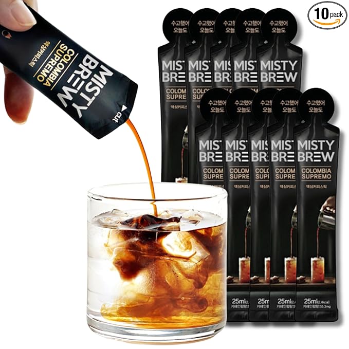 Cold Brew Coffee Concentrate liquid, Single Serve Coffee Sticks, MistyBrew, Imported from Korea, Premium coffee (10 sticks, Supremo)