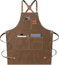 AFUN Chef Aprons for Men Women with Large Pockets, Cotton Canvas Cross Back Heavy Duty Adjustable Work Apron, Size M to XXL (Brown)