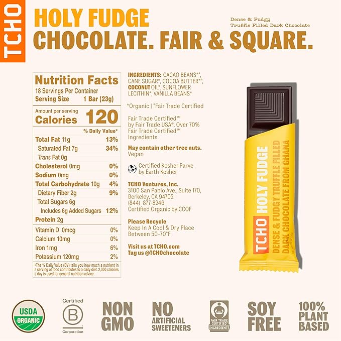 TCHO Singles Variety Pack - Plant Based, Organic Chocolate Singles - Vegan, Gluten-Free, Soy-Free - Handcrafted Pure Cacao Bars - Chocolate Bars Perfect for Gifting 18 Count - Holy Fudge, Toffee Time, Dark & Salty (Pack of 3)