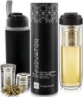 Teabloom Travel Tea Infusing Cup – Insulated Borosilicate Glass Bottle with Magnetic Controlled Infuser and Flip Lid for Hot Tea, Cold-brew Coffee, Fruit Water – The Innovator Tumbler (15oz/450ml)