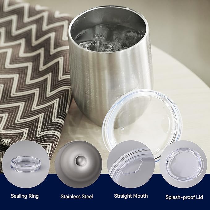 DOMICARE Stainless Steel Wine Tumbler Bulk with Lid, Personalized Insulated Tumblers Set, 12oz Travel Coffee Cups Pack of 16, Stainless steel