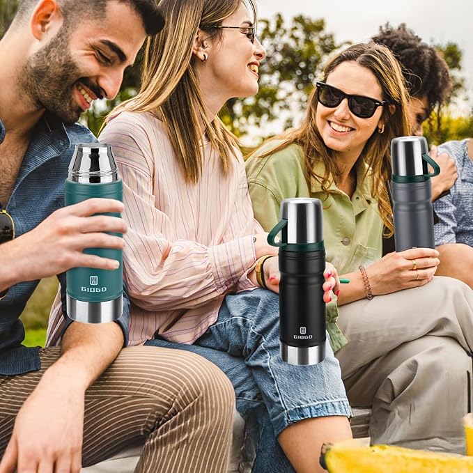 Vacuum Insulated Water Bottle Thermo Water Flask with Cup 680ml/23oz Stainless Steel Thermal Water Bottles Thermo for Hot and Cold Drinks Coffee Water(Black,Set)