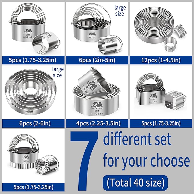 Ripple Biscuit Cutter Set 1.75inch 2inch 2.25inch 2.75inch 3.25inch, Stainless Steel Round Biscuit Cutters with Handle, Wave Cookies Cutter with Fluted Edge, Professional Baking Dough Tools
