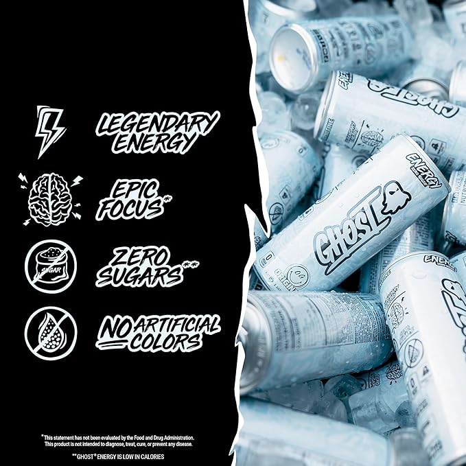 GHOST Energy Drink - 24-Pack, Original, 8.4oz - Energy & Focus & No Artificial Colors - 100mg of Natural Caffeine, L-Carnitine & Taurine - Gluten-Free & Vegan