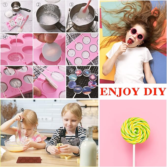 Silicone Lollipop Molds Candy Molds Silicone Sucker Molds Hard Candy Mold & 2x8 Rounds Nonstick Lollipop Mold With 20 Sticks for Candies,Bread,Jellies,Chocolate,Etc
