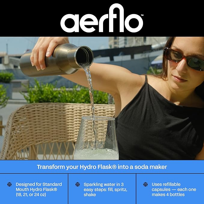 Portable Soda Maker for Hydro Flask Standard Mouth - Sparkling Water Maker | On-Bottle Carbonator | Refillable CO2 Capsules